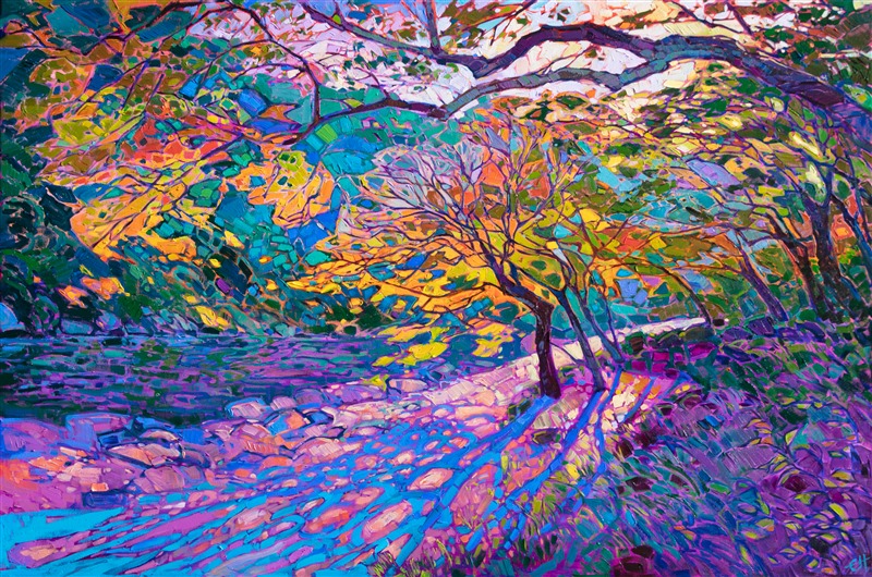 Japanese maple trees abstract oil painting by American impressionist Erin Hanson.