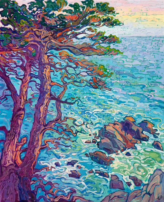 Lone Cypress oil painting of Pebble Beach 17 Mile Drive, by California impressionist Erin Hanson