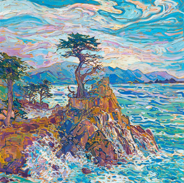 Lone Cypress in Carmel by the Sea, original oil painting by California impressionist Erin Hanson.