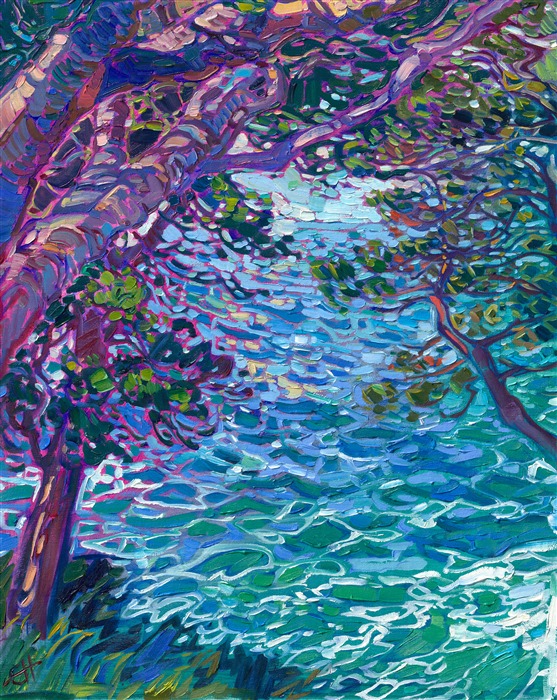 Cypress trees on highway 1 in California, orignal oil paintig by Erin Hanson