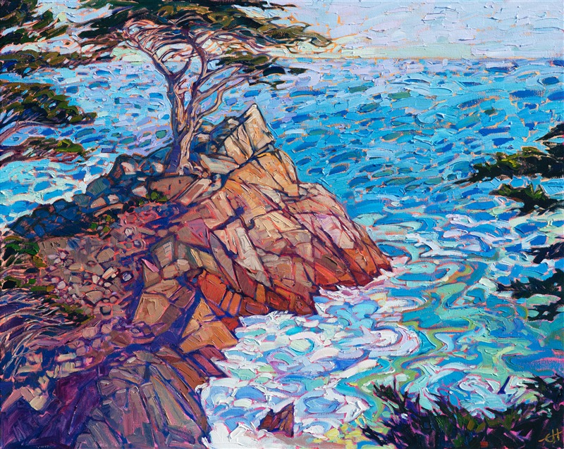 17 Mile Drive lone cypress oil painting artwork by Erin Hanson.