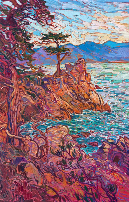 Lone Cypress painting by abstract impressionist painter Erin Hanson