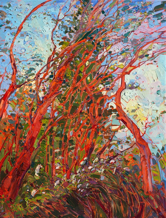 Pacific Madronas, painted in thickly impasto oil paints, by modern impressionist Erin Hanson