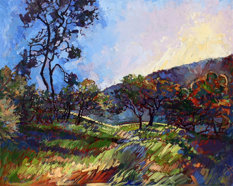 Brilliant color and expressive brush strokes capture Paso Robles in a new style of oil painting, open impressionism