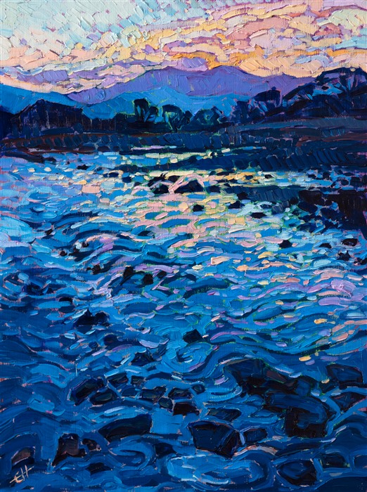 Kyoto Arashiyama oil painting of reflected light, by modern painter Erin Hanson