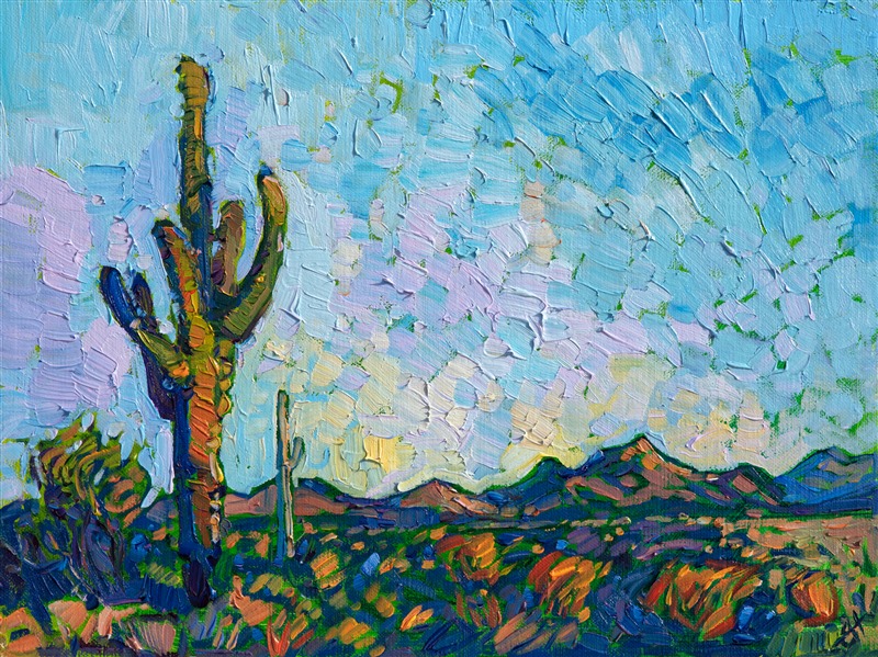 Saguaro southwest oil painting by contemporary impressionist artist Erin Hanson