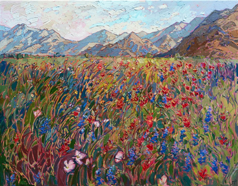 Indian Wells landscape art original oil painting of desert blooms