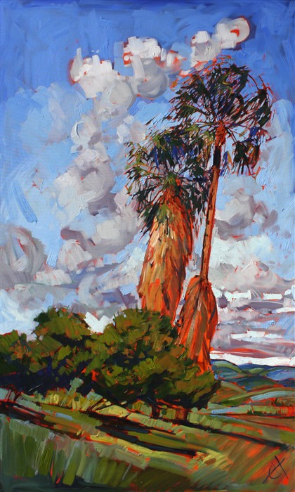 San Diego palm trees grace this painting with color and life, work by Erin Hanson