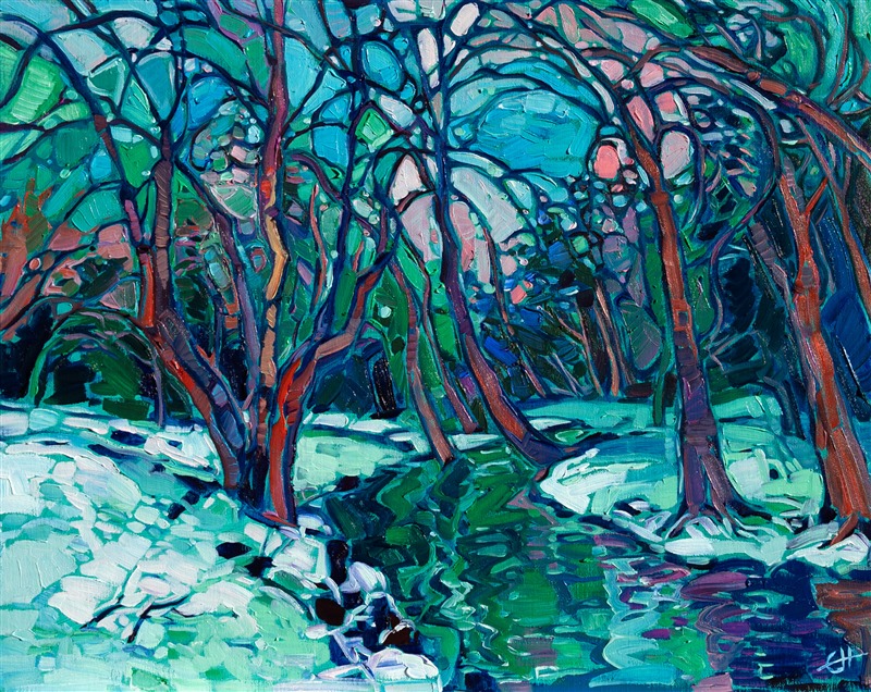 Painting of McMinnville Oregon in the winter by local artist Erin Hanson. Purchase originals and prints from The Erin Hanson Gallery.