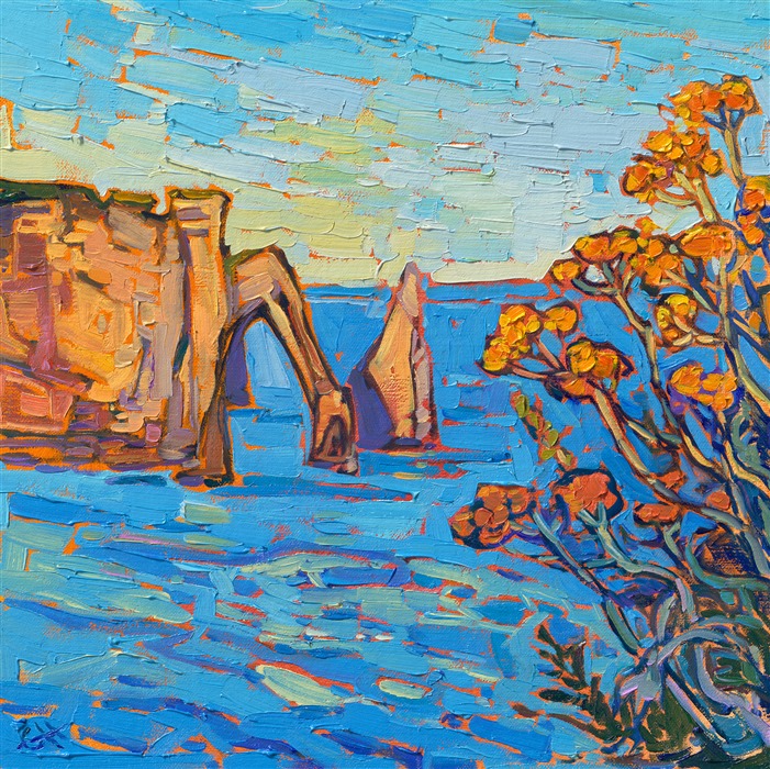 Painting of Etretat France by impressionist Erin Hanson