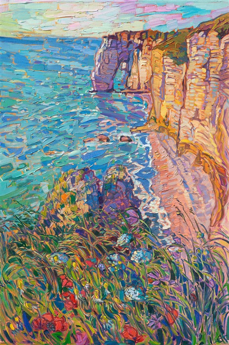 Impressionism painting of Etretat, France, inspired by Monet, original oil by Erin Hanson