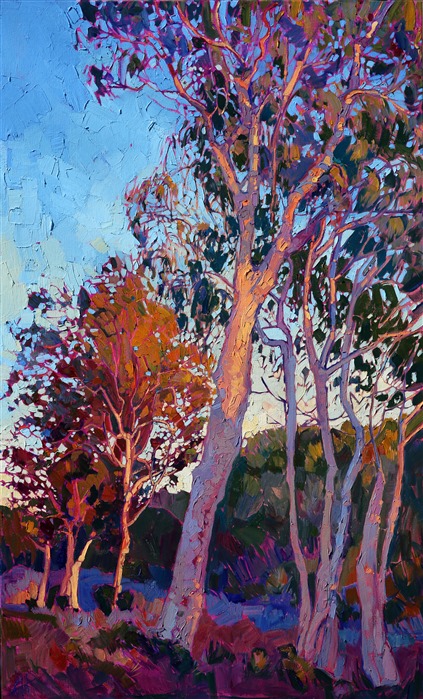 California eucalyptus trees, painted in vivid color by modern expressionist painter Erin Hanson