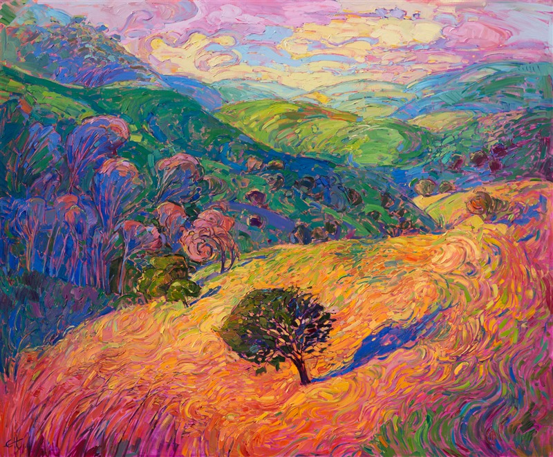 Expressionistic landscape with curving, waving grasses, by Erin Hanson