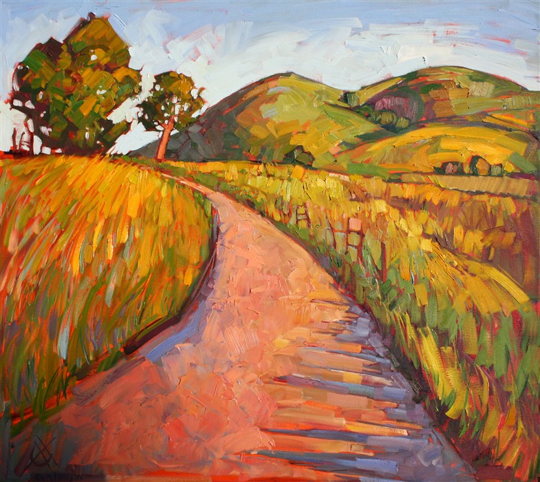 Yellow hills of Paso Robles, painted in impasto oils by Erin Hanson