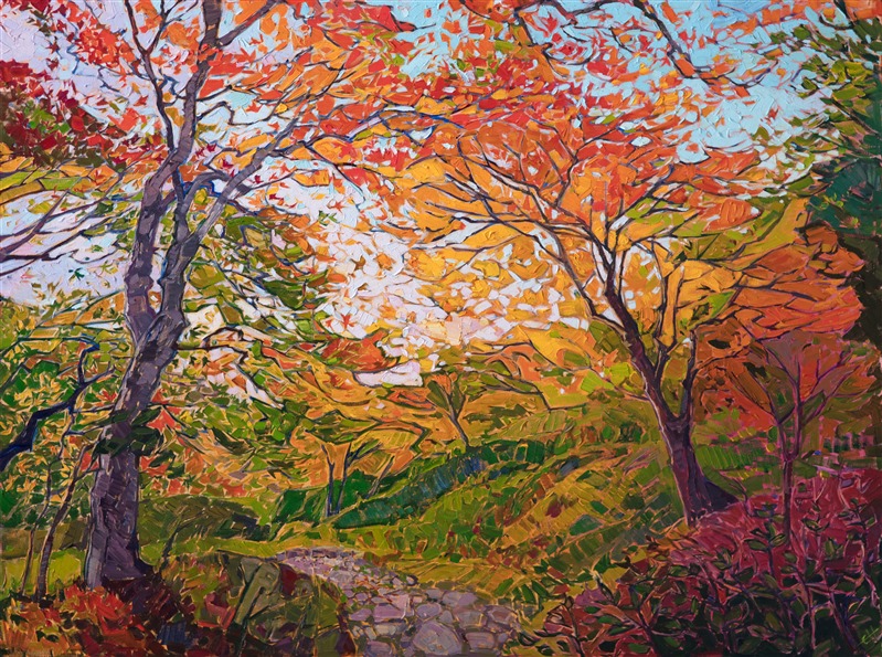 Japanese maple tree oil paintng by modern impressionist Erin Hanson