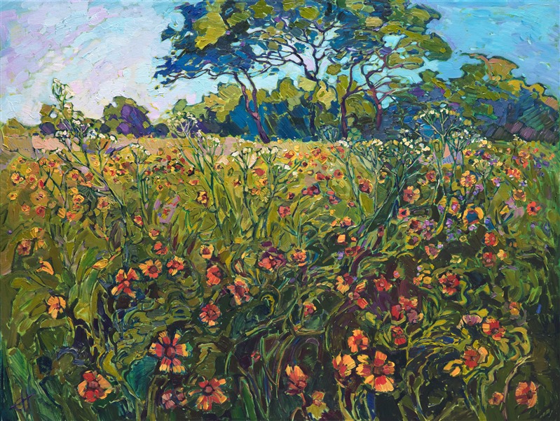 Texas wildflower painting inspired by the hill country, by Erin Hanson.