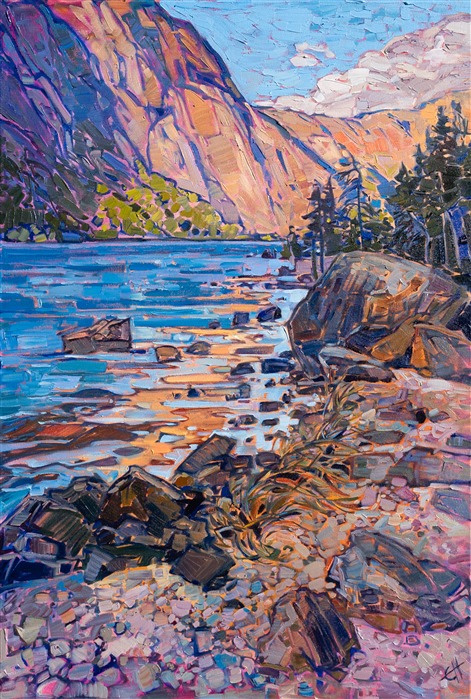 Painting of Norway fjord reflection impressoinist painting by Erin Hanson