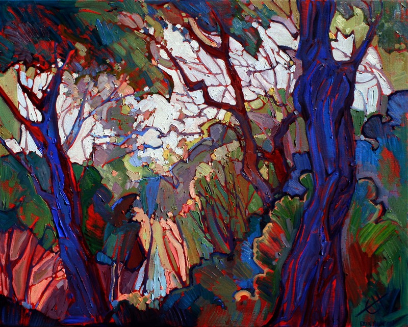 Dramatic lines and contrasting colors, original oil painting by Erin Hanson