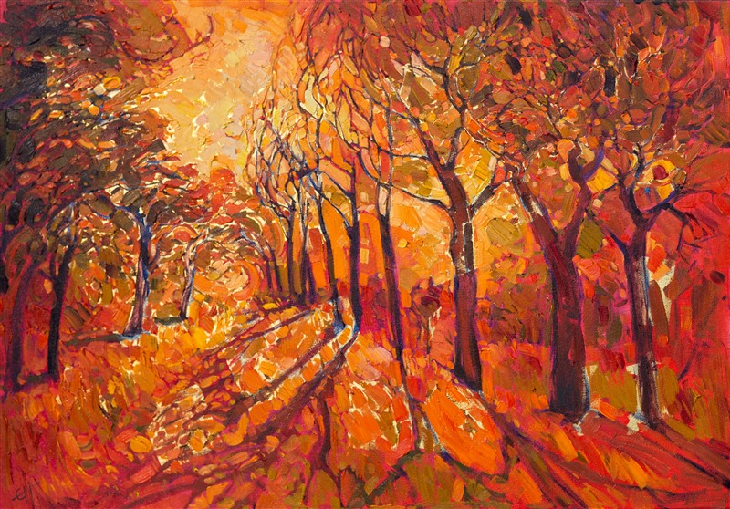 Contemporary impressionism oil painting done on 24kt gold leaf, by Erin Hanson.