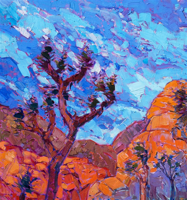 Joshua Tree impressionist oil painting by famous California painter.