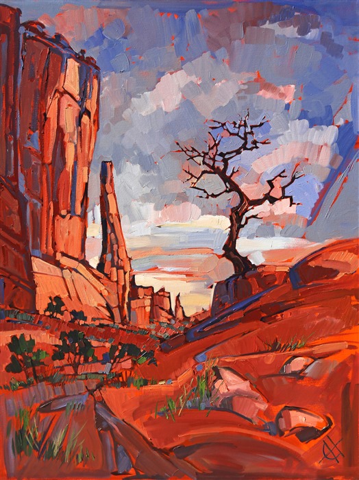 Arches National Park dramatic abstracted landscape painting by Erin Hanson