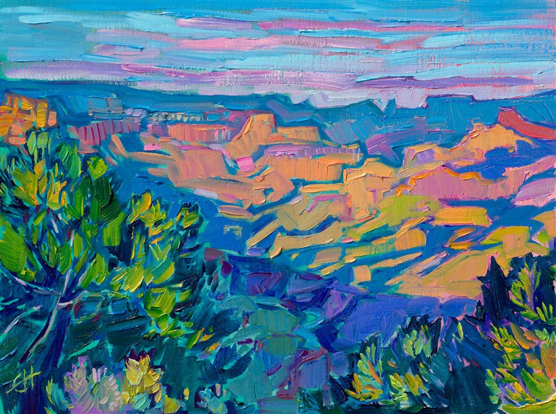 Small original oil painting by American impressionist Erin Hanson. Painting of the Grand Canyon for sale.