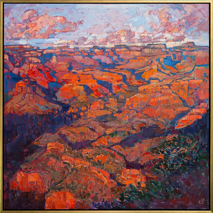 A gold floater frame adorns this oil painting, Grand Canyon in Orange.