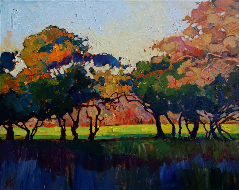 Unexpected color pops in this original oil painting of Paso Robles, by Erin Hanson