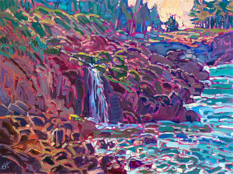 Hidden falls oil painting, by American impressionist Erin Hanson