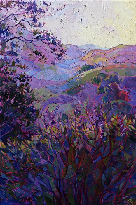 Wine colored hills of Paso Robles, painted in impasto oils by Erin Hanson