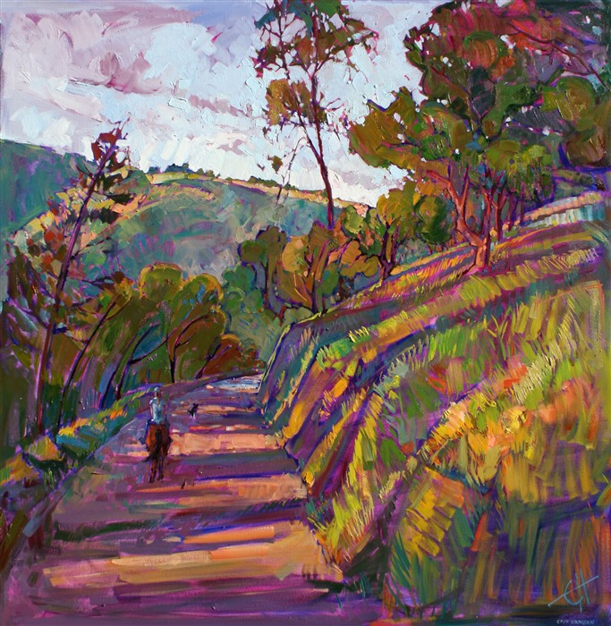 Horse trail oil painting for sale of Paso Robles, California countryside, by Erin Hanson