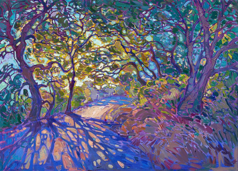 Crystal light style painting by Erin Hanson - the path leading through Paso Robles oak trees.