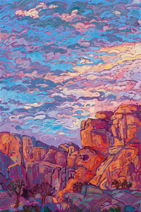 Joshua Tree National Park original oil painting of desert landscape, by imrpessionist painter Erin Hanson