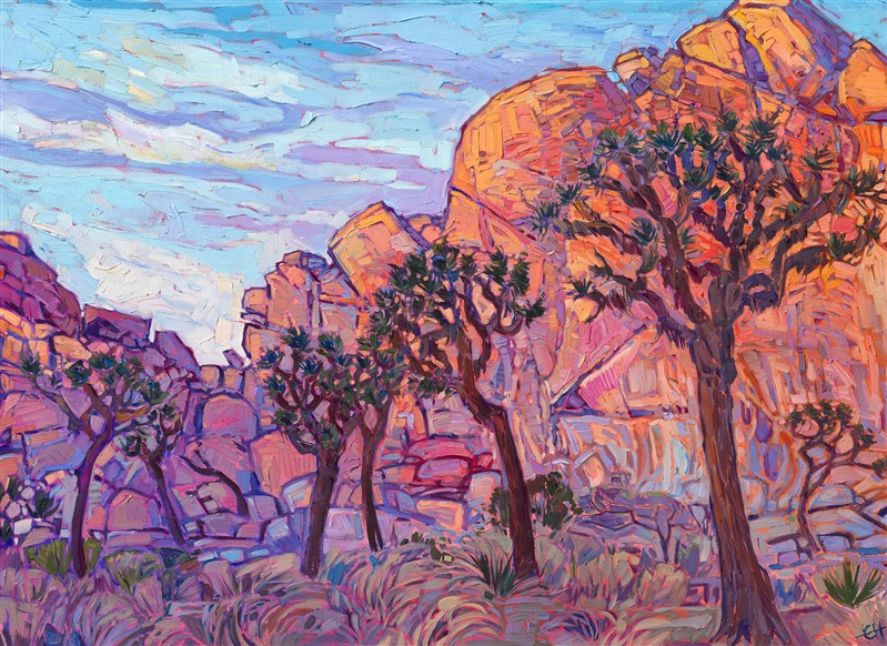 Joshua Tree landscape oil painting of California desert, by American impressionist Erin Hanson