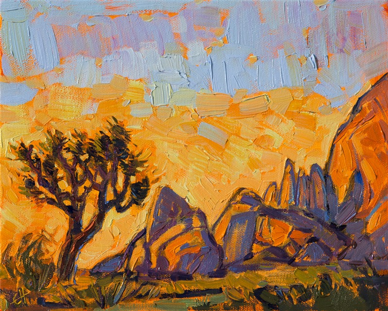 Joshua Tree National Park original oil painting for sale 8x10.