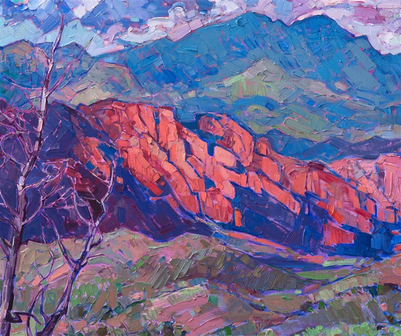 Detail of contemporary desert landscape painting of Kayenta, Utah.