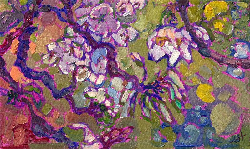 Japanese cherry blossom painting in expressionist colors by Erin Hanson