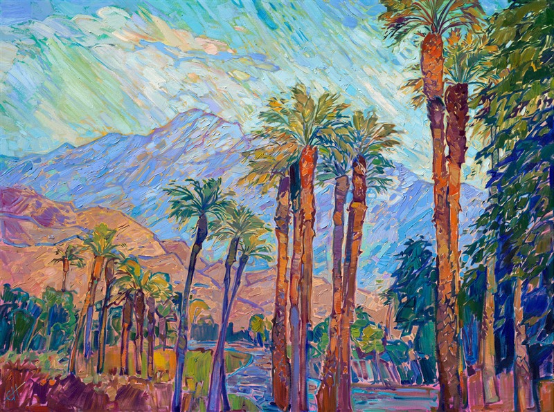 La Quinta palm tree painting by famous impressionist artist Erin Hanson.