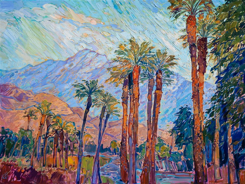 La Quinta palm tree painting by famous impressionist artist Erin Hanson.