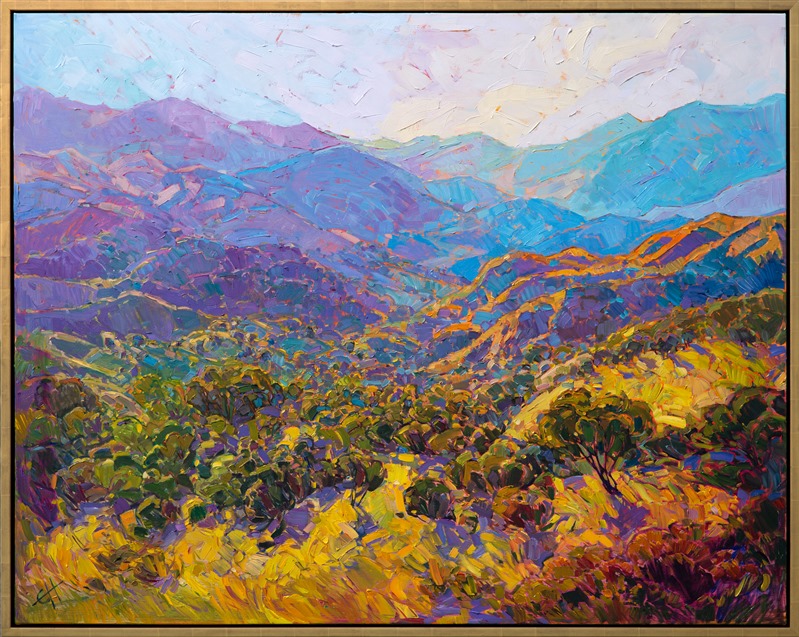 Pastel landscape of morning light in Carmel Valley, by Erin Hanson.