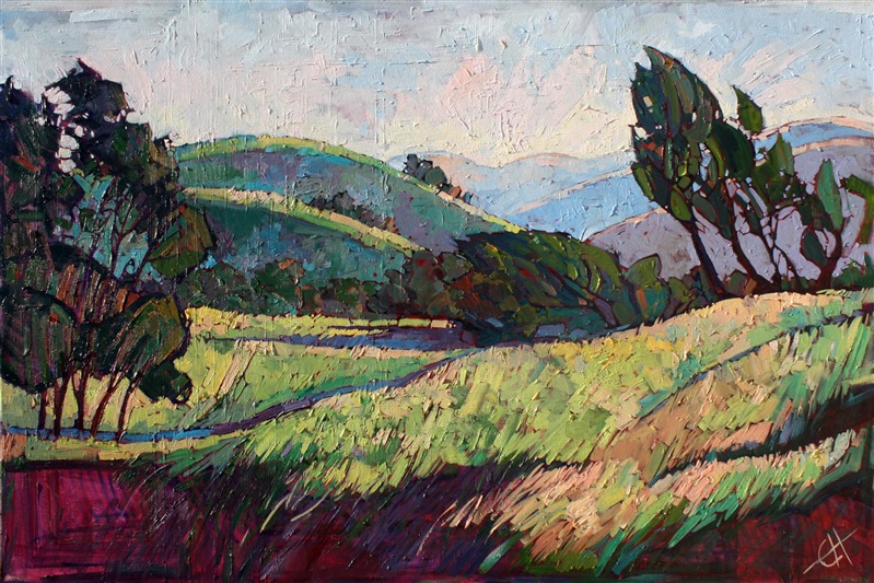 Textured oil painting in impasto brush strokes, by modern impressionism painter Erin Hanson