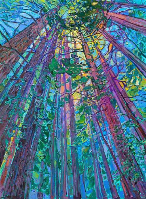 Muir Woods redwoods oil painting by modern impressionist Erin Hanson.