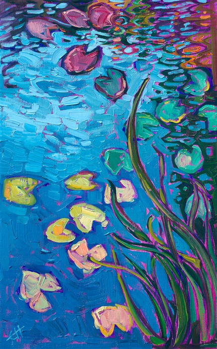 Painting of water lily pads from Monet&amp;amp;amp;#39;s garden in Giverny, France, by abstract impressionist Erin Hanson