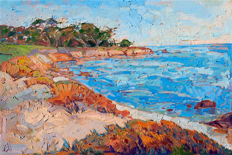 Monterey coastline impressionist oil painting for sale by artist