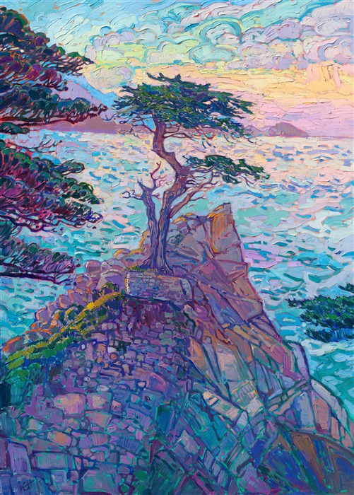 Painting of Lone Cypress on 17 Mile Drive, Carmel artwork by American impressionist Erin Hanson