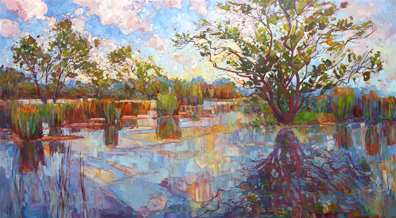 Painting of Madrona Marsh hanging in Torrance Memorial Hospital, by California artist Erin Hanson.