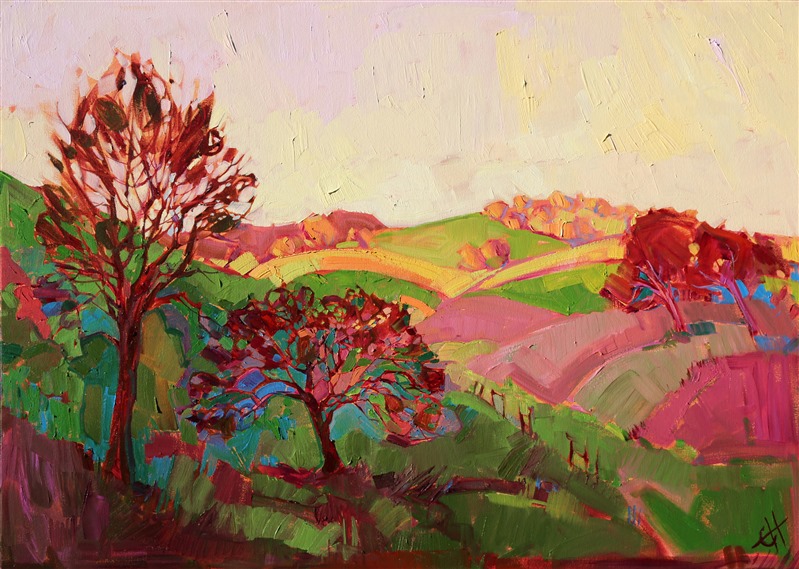 Unusual color palette modern expressionist artwork by Erin Hanson