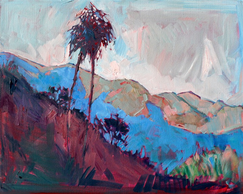 Malibu abstracted oil painting in premier coup technique, by oil painter Erin Hanson