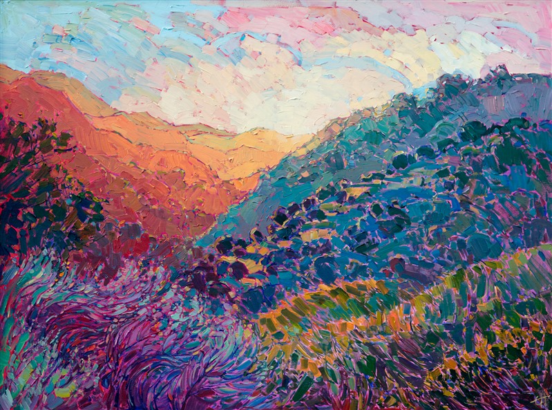 Contemporary American impressionism oil painting inspired by Carmel Valley, California, by artist Erin Hanson.