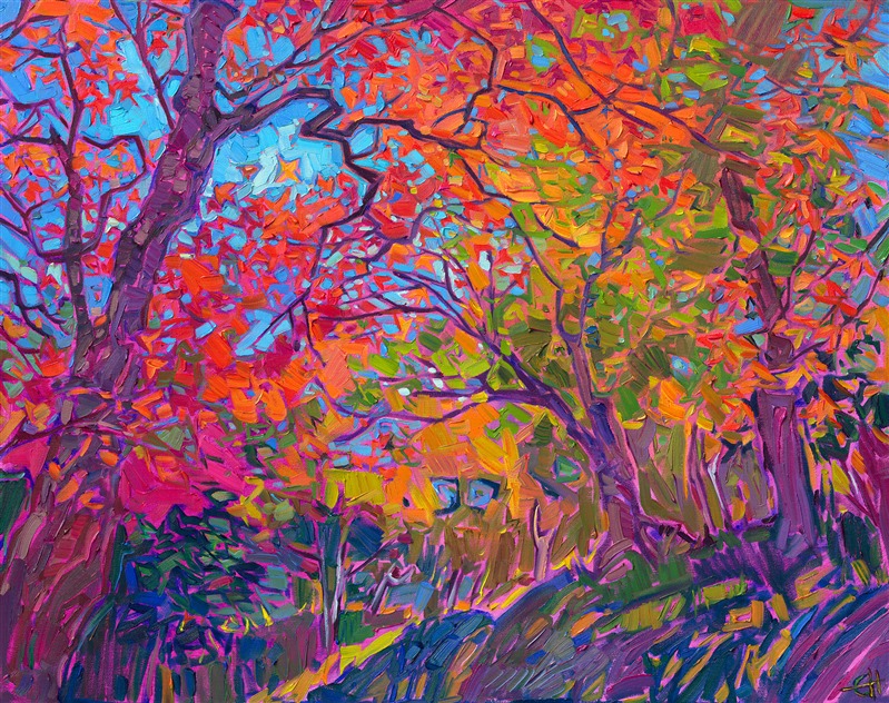 Japanese maple tree scenery abstract landscape painting by modern impressionist Erin Hanson